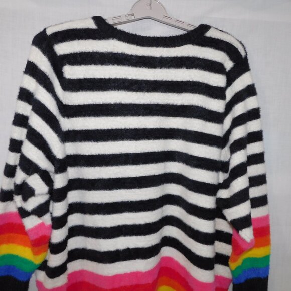 Torrid Womens 4 Black White Rainbow Striped Fuzzy eyelash  Pullover Sweater - Picture 10 of 10